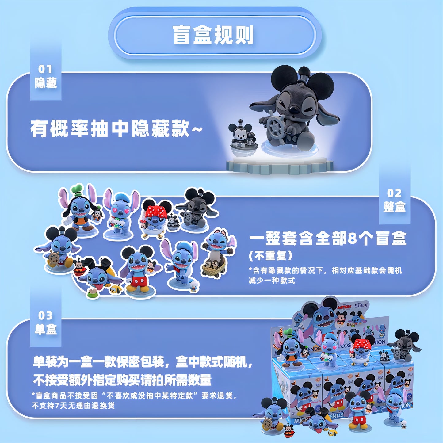 ディズニー スティッチ フィギュア COSBI Collection ブラインドボックス Hot Toys 盲盒ルール 解説 シークレットあり 1カートン8個