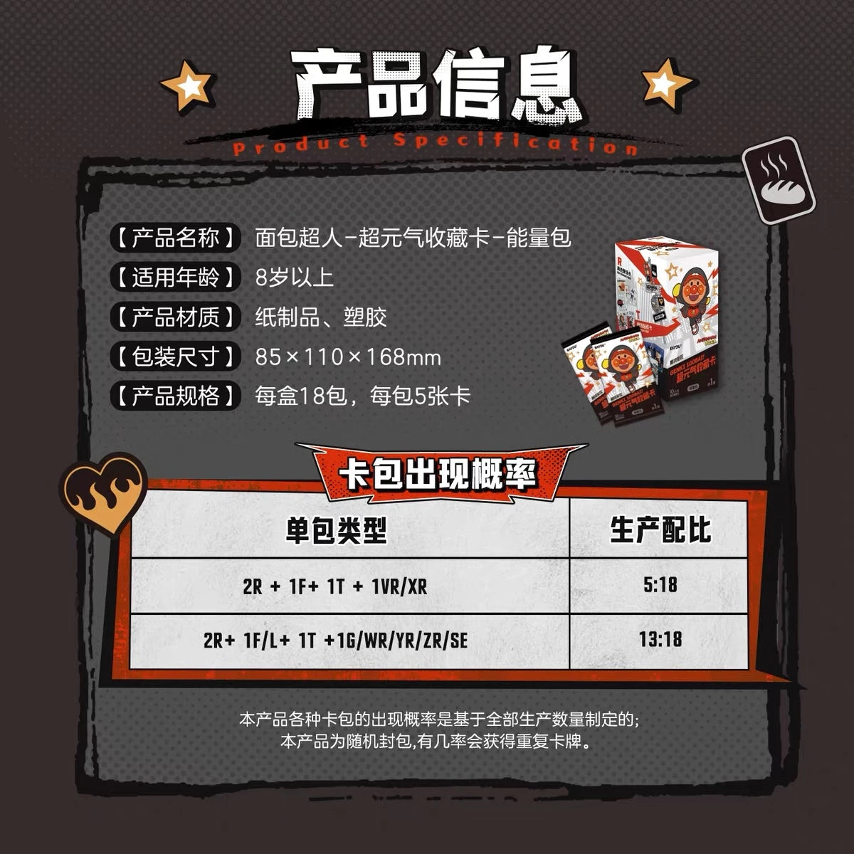 アンパンマン トレーディングカード 元気コレクション エナジーパック 第1弾 KAYOU 商品仕様と封入比率