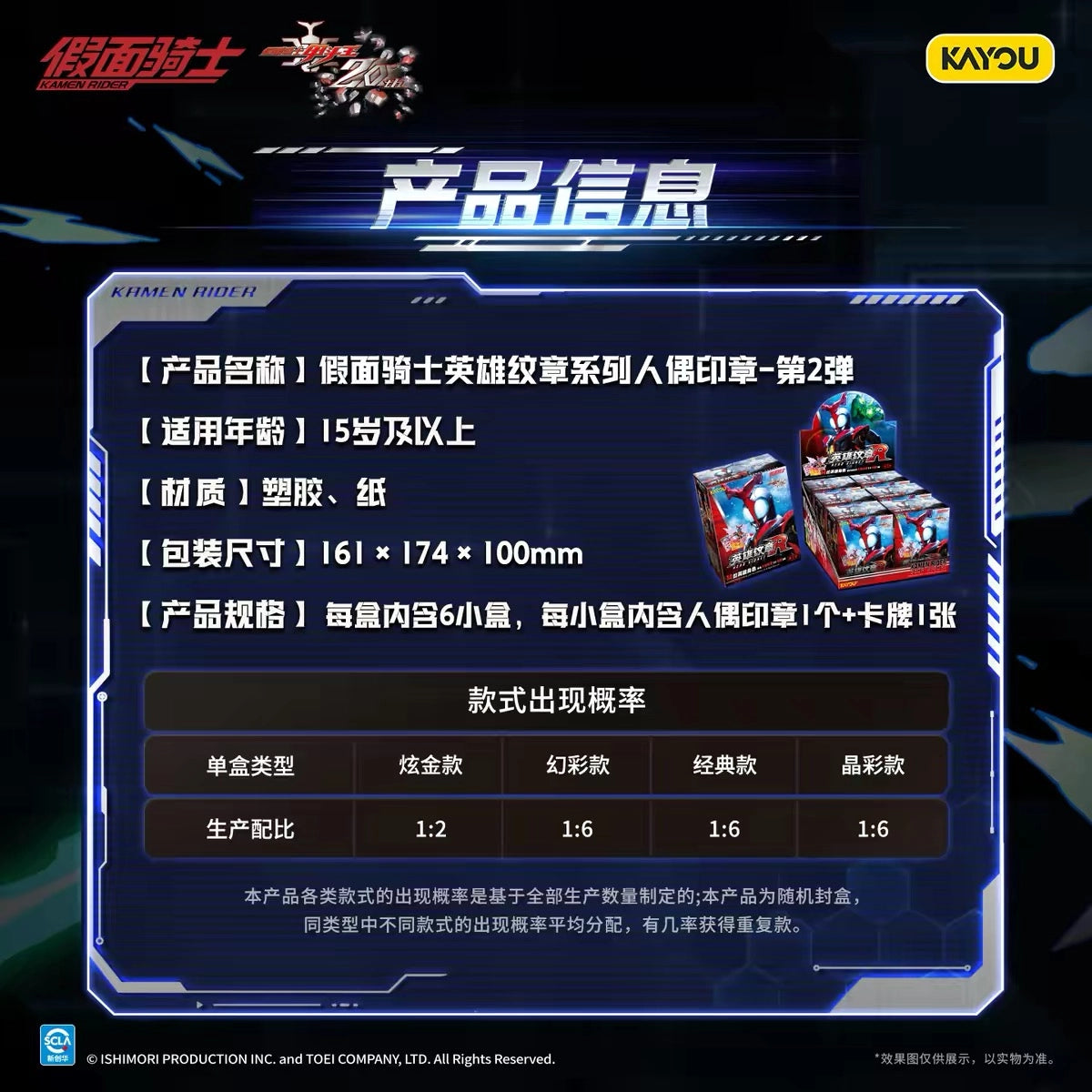 仮面ライダー フィギュア 英雄紋章R 第2弾 ブラインドボックス KAYOU 商品仕様と各仕様の封入比率