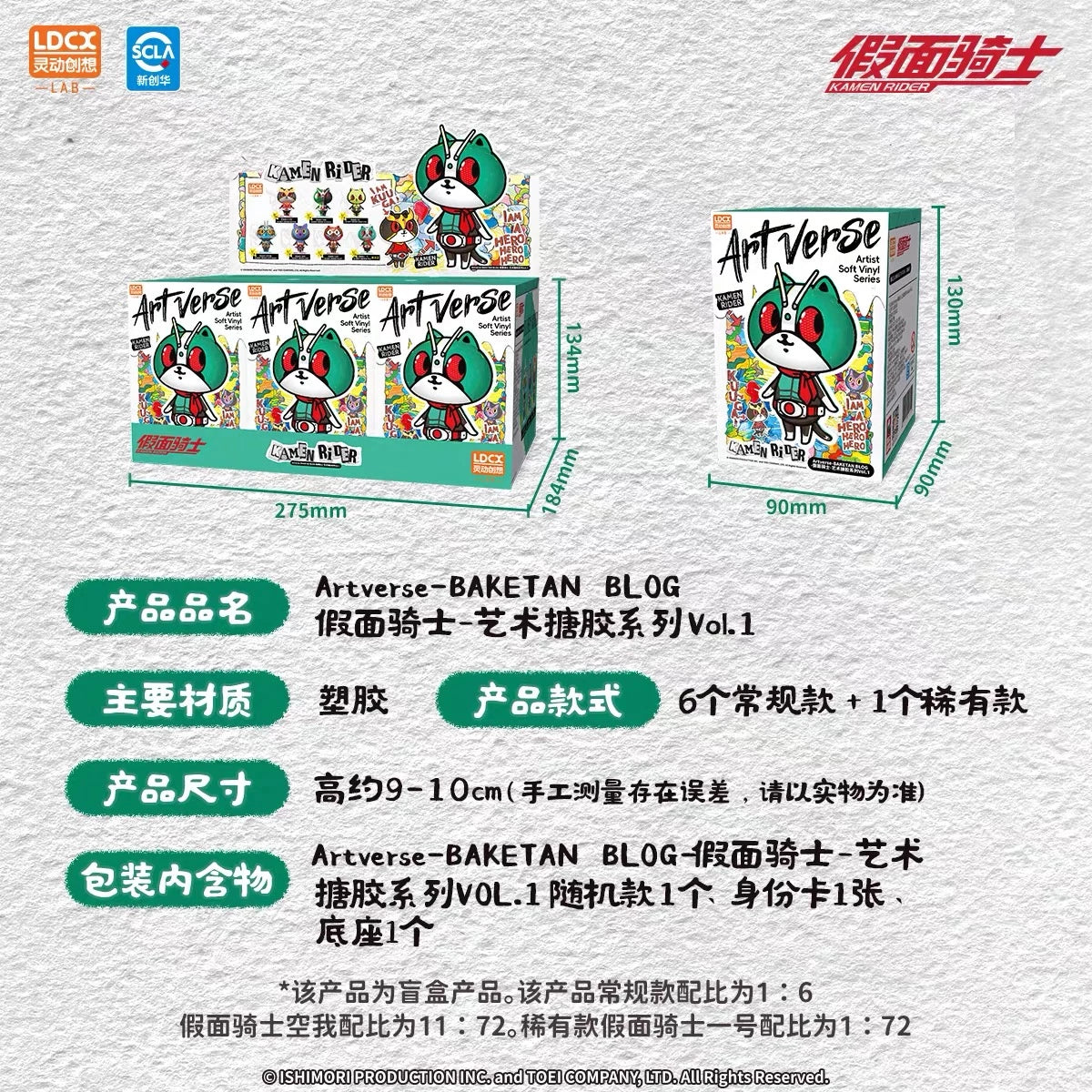 仮面ライダー ソフビフィギュア ArtVerse BAKETAN BLOG Vol.1 パッケージサイズと商品仕様