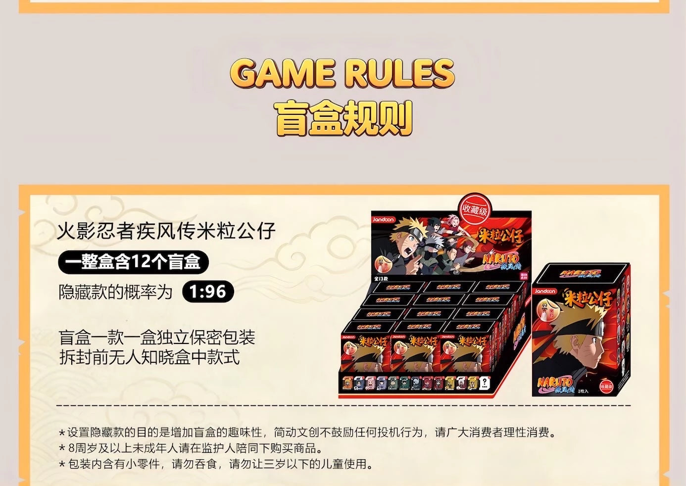 NARUTO -ナルト- 疾風伝 米粒公仔シリーズ パッケージフィギュア ブラインドボックス 海外限定 Jandoon